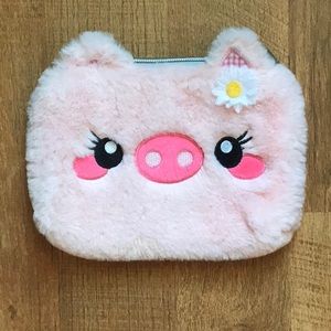 Pink fluffy pig purse